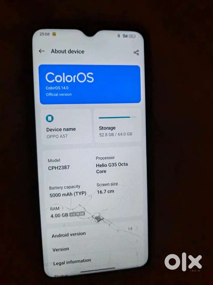 Oppo A57  4 gb ram 64 gb