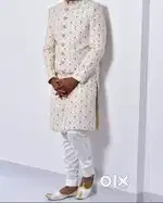 Art Silk White Shervani