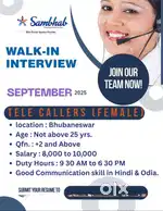 TELE CALLING JOB IN BHUBANESWAR FEMALE ONLY