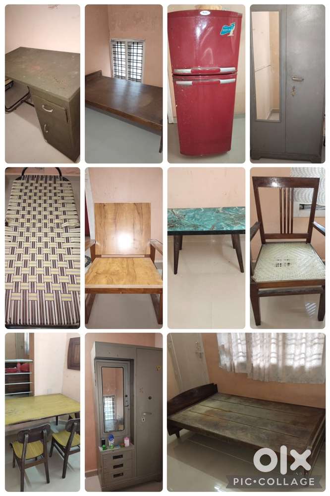 Godrej Almirah, tables, fridge, cot