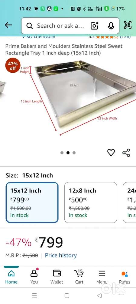 Ss steel tray Size 15X12. (7 tray hai) Urgent sell