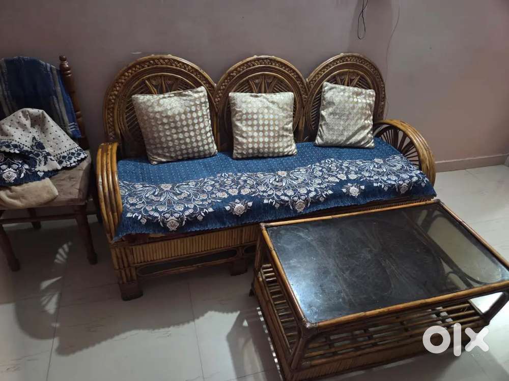 Cane Sofa Set with Table