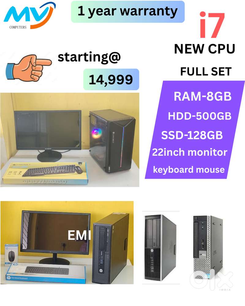 1- Year Warranty  Desktop Laptop CPU Full Set i3-i5-i7 Available @ Low