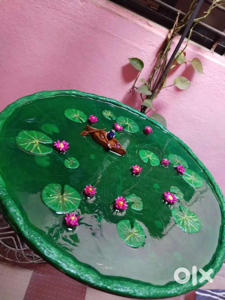 Handmade Resin Art – Lotus Pond with Boat