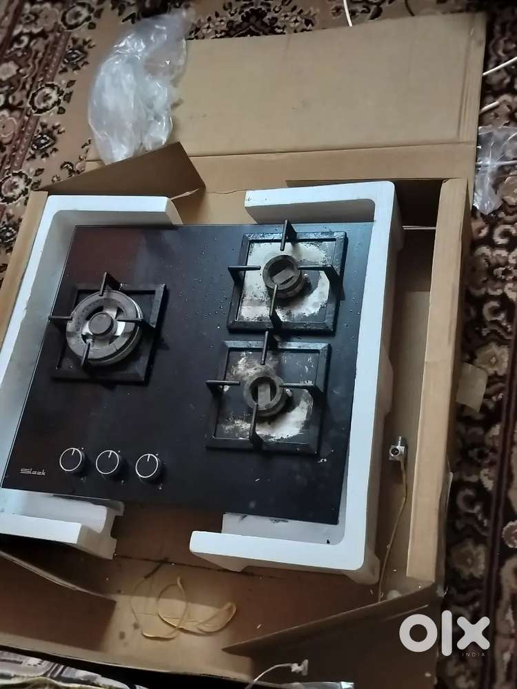 Gas stove 3burnel glasss . Water purifier home shifting