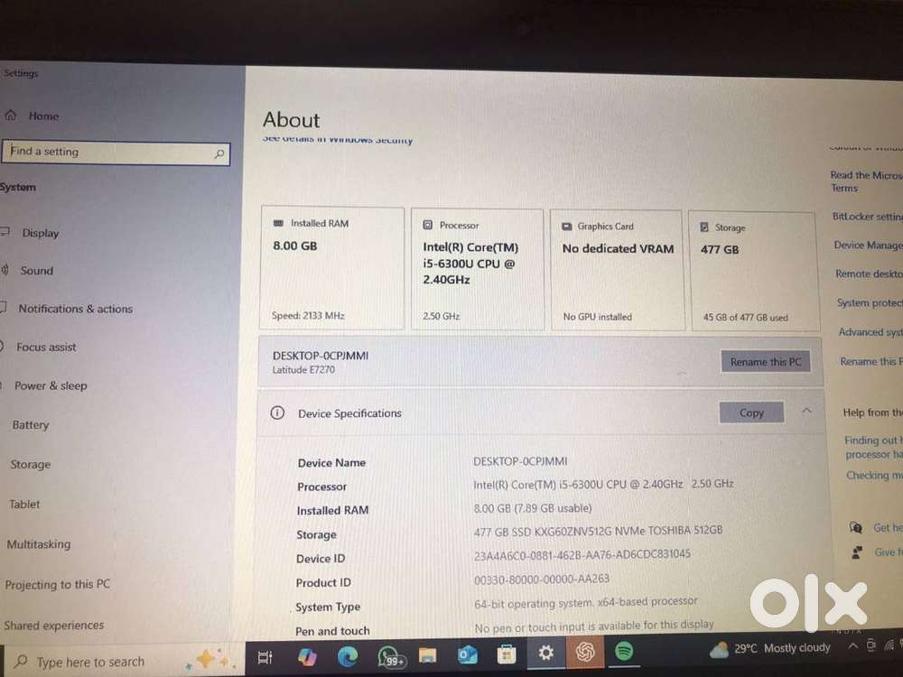 dell i5 6th generation laptop with 512gb storage
