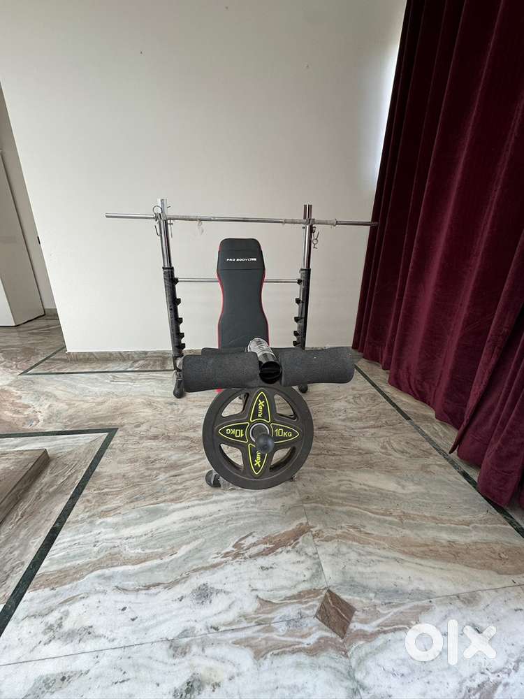 Bench press, bar and weight