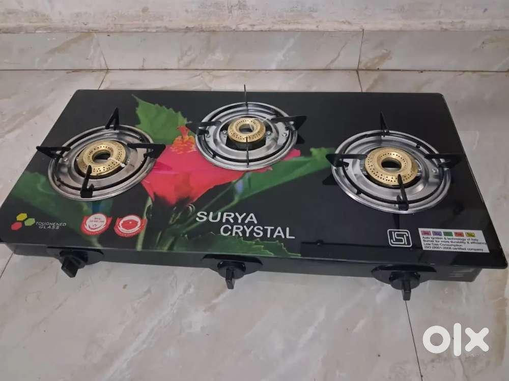 surya crystal 3 burner gas stove with auto ignition