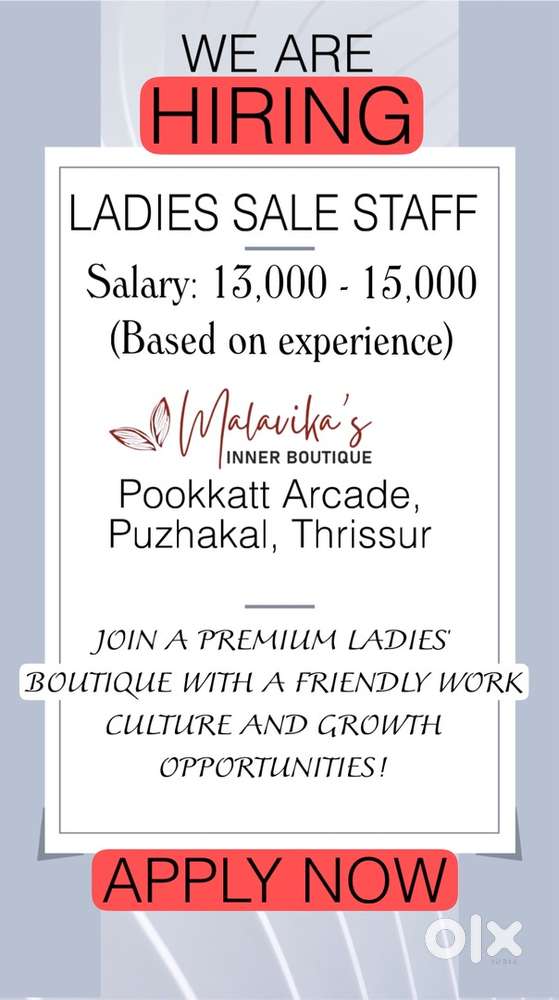 Sales staff -Ladies only