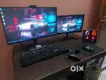 HP mini pc with dual monitors and study table with all accessories