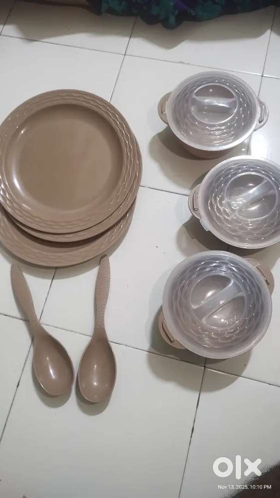High quality Microwave safe plastic utensils 3 plates 3 bowls 2 Spoons