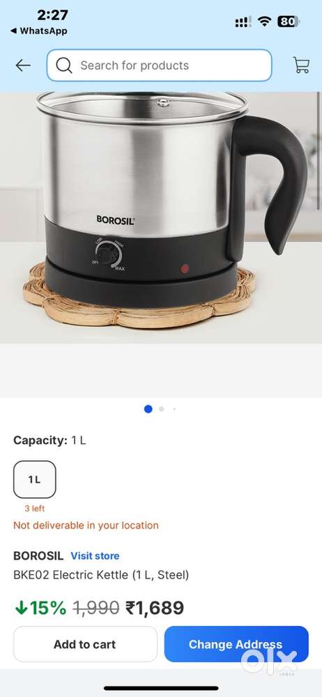 Borosil 1 Litre Mulitpurpose Electric Kettle