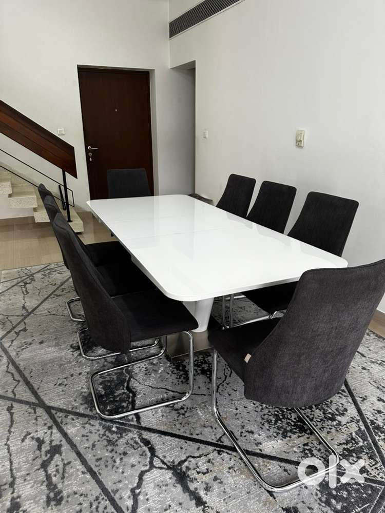 Ingrid Fabric Dining Chairs of 8 in Dark Grey Finish