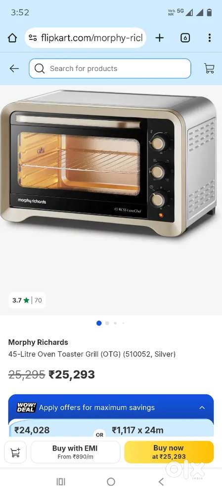 Morphy Richards oven toaster 45 ltr Mrp se 72% Discount Only 6 piece