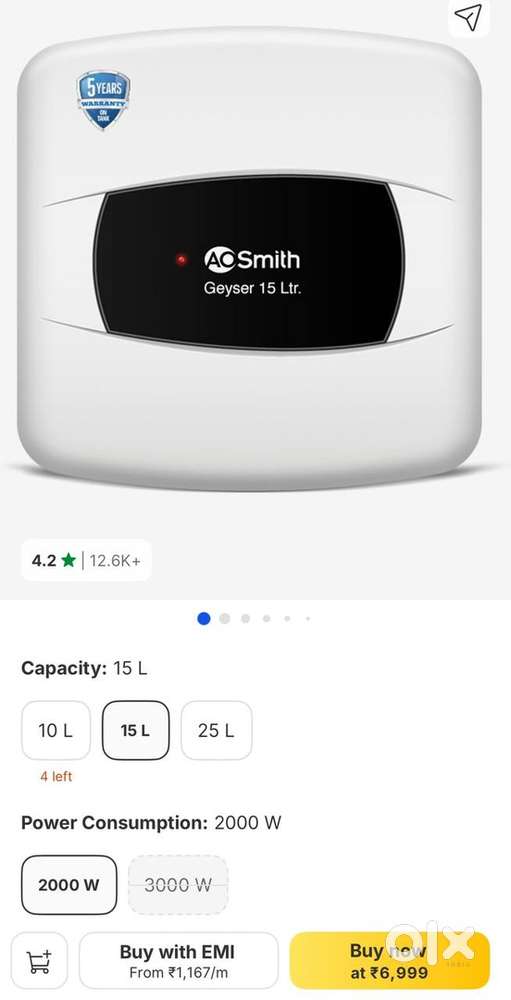 Brand new AO Smith 15Ltrs Geyser for sale
