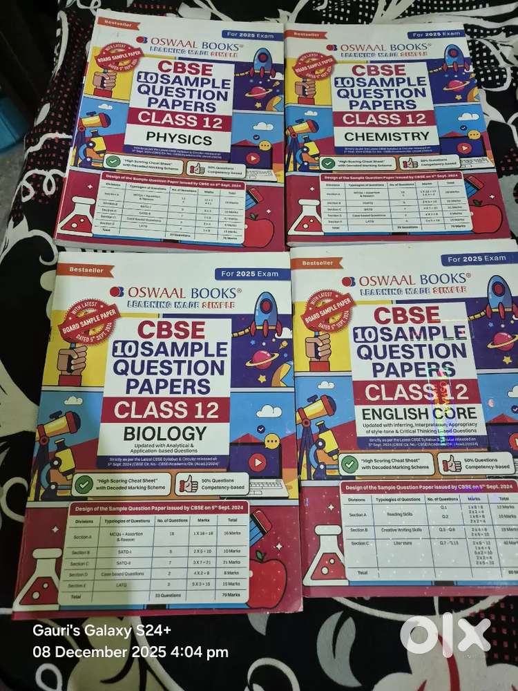 CBSE Class 12 Sample Question Papers (Eng, Bio, Phy, Chem) – Like New