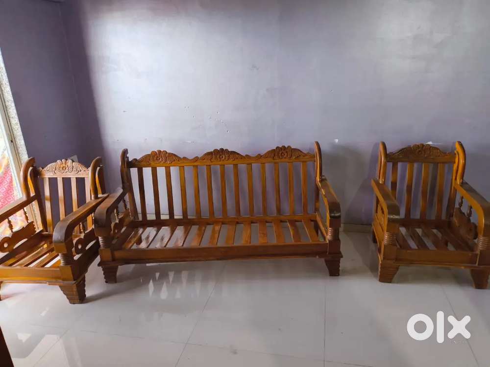 Original Wooden Sofa Set  –  with two chairs and one sofa with table