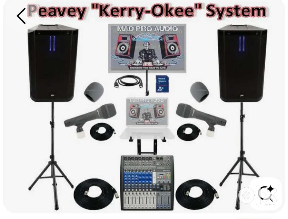 Karoake all setup with spikar, mixer and spiker stand