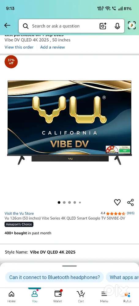 VU 50VIBE-DV  4k vibe series 4k QLED smart google tv
