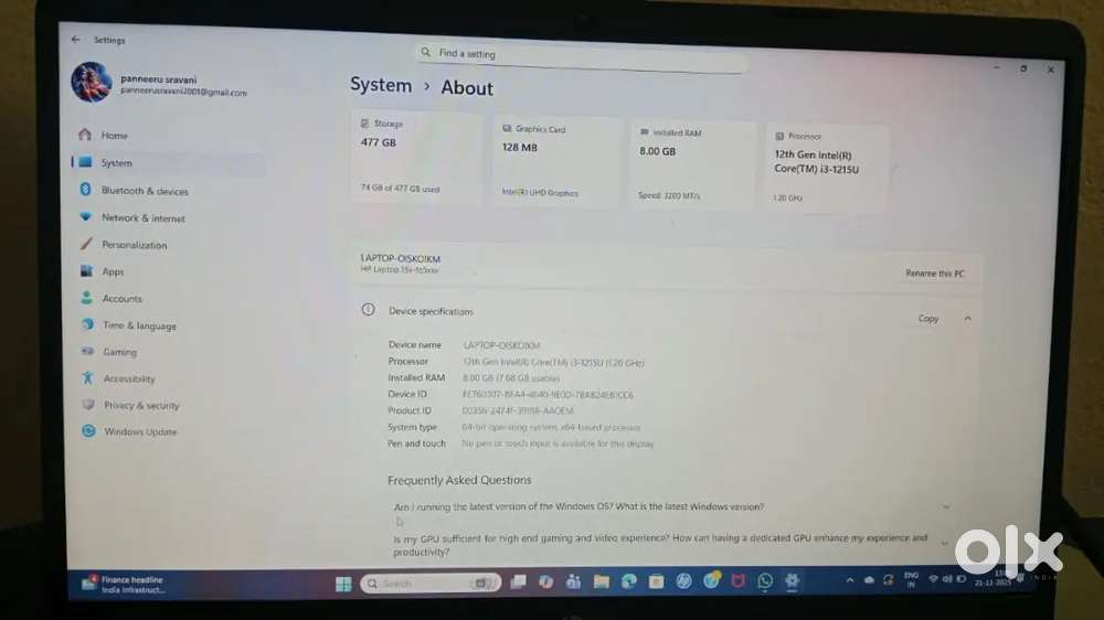Hp Laptop (12 th gen i3 )