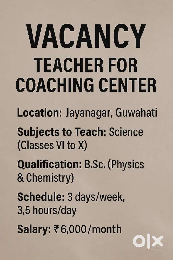 Vacancy- Lady Science Teacher