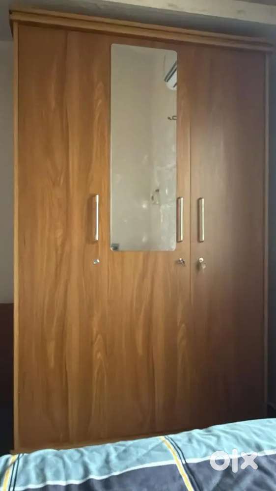 3 door almirah, 3+2 seater sofa, cot and mattress