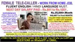 EXPERIENCED FEMALE TELE-CALLER to WORK FROM HOME - Rs.25,000+/MONTH &