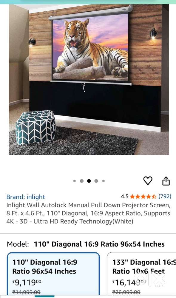 Inlight Wall Autolock Manual Pull Down Projector Screen 110 inchs