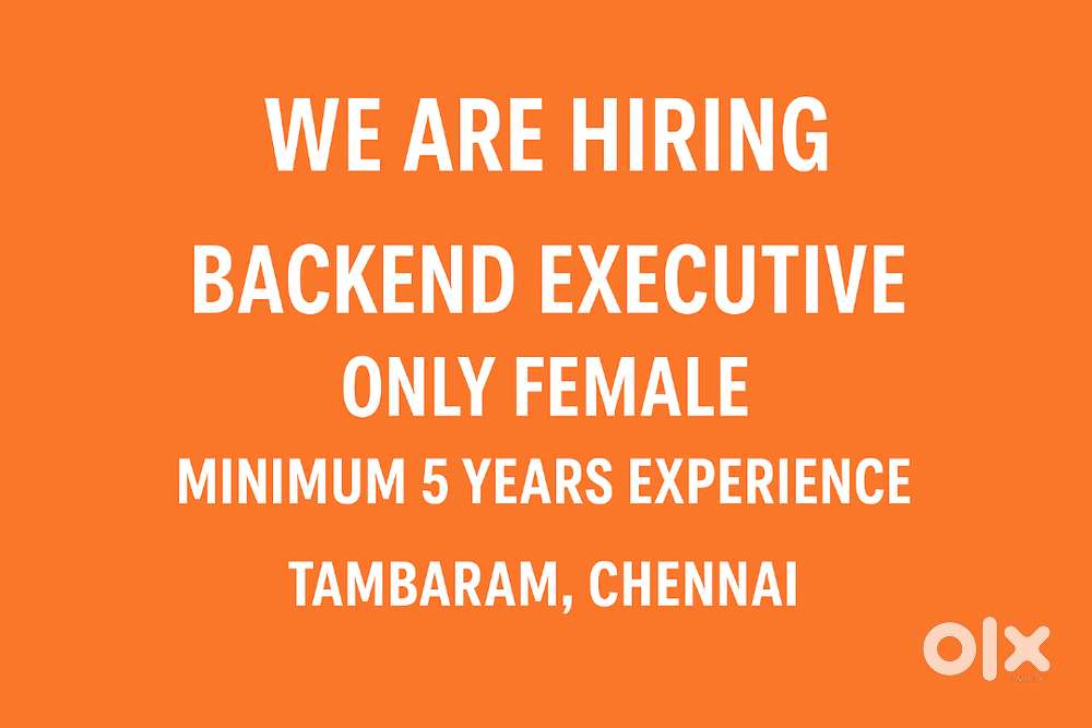 Hiring Backend Executive – Female Only  5+ Years Experience  Tambara