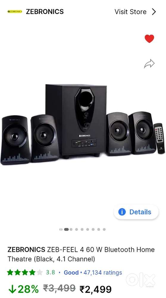 ZEBRONICS ZEB-FEEL 4 60 W Bluetooth Home Theatre (Black, 4.1 Channel)