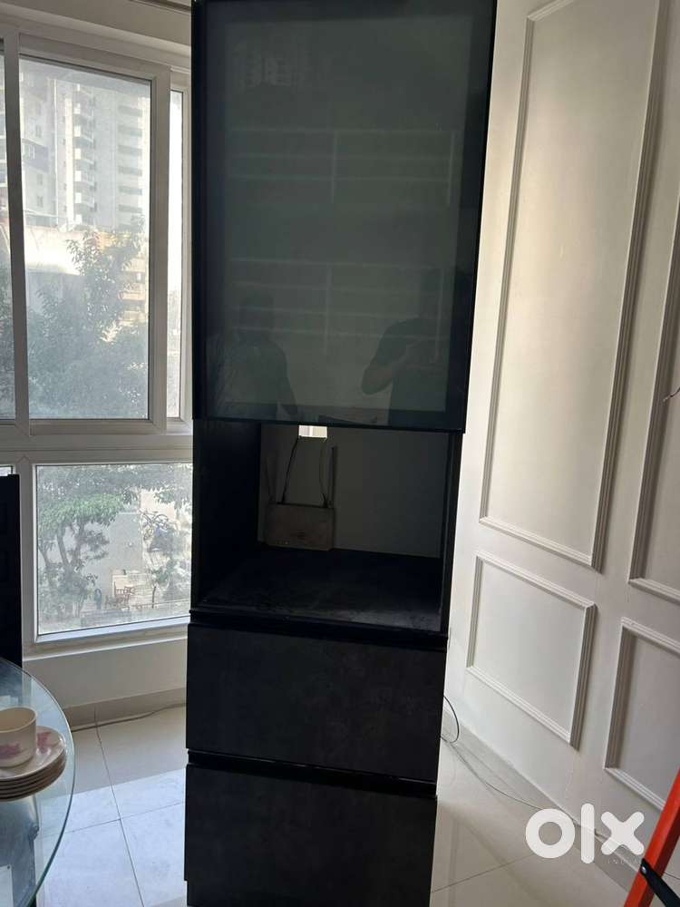 Tall Modular Kitchen Storage Cabinet with Frosted Glass Door & Drawers