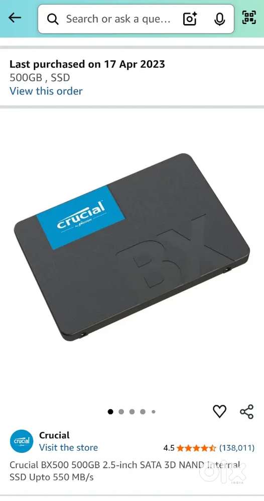 Ssd by Crucial brand 500 gb