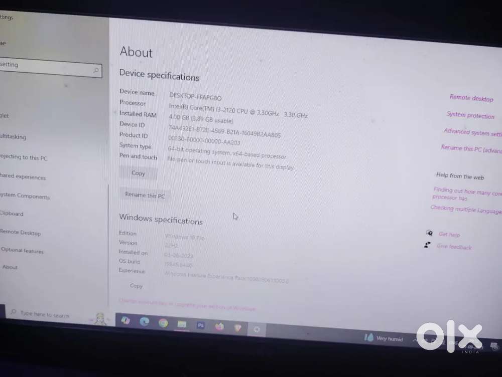 I3 3TD gn 128 GB sad 2 GB ram Samsung led monitor all OK windows10 pro