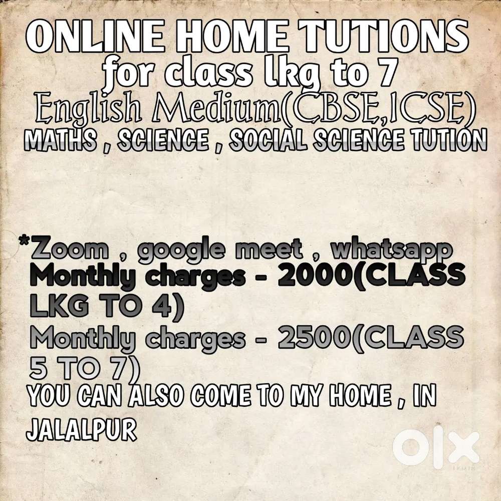 Tution , come to my home or online , i will also go to ur house