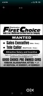 Mahindra First Choice Showroom Looking Sales Exicutive