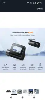 70mai A200 HDR Dual Dash Camera, 1080P Real HDR Front & 1080P Rear