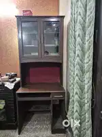 Wooden Study / Computer Table with Glass Cabinet – Good Condition