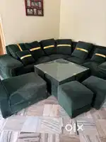 8 seater sofa with glass centre table