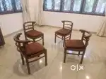 Set of 4 pure teakwood dining chairs with 2 table tops