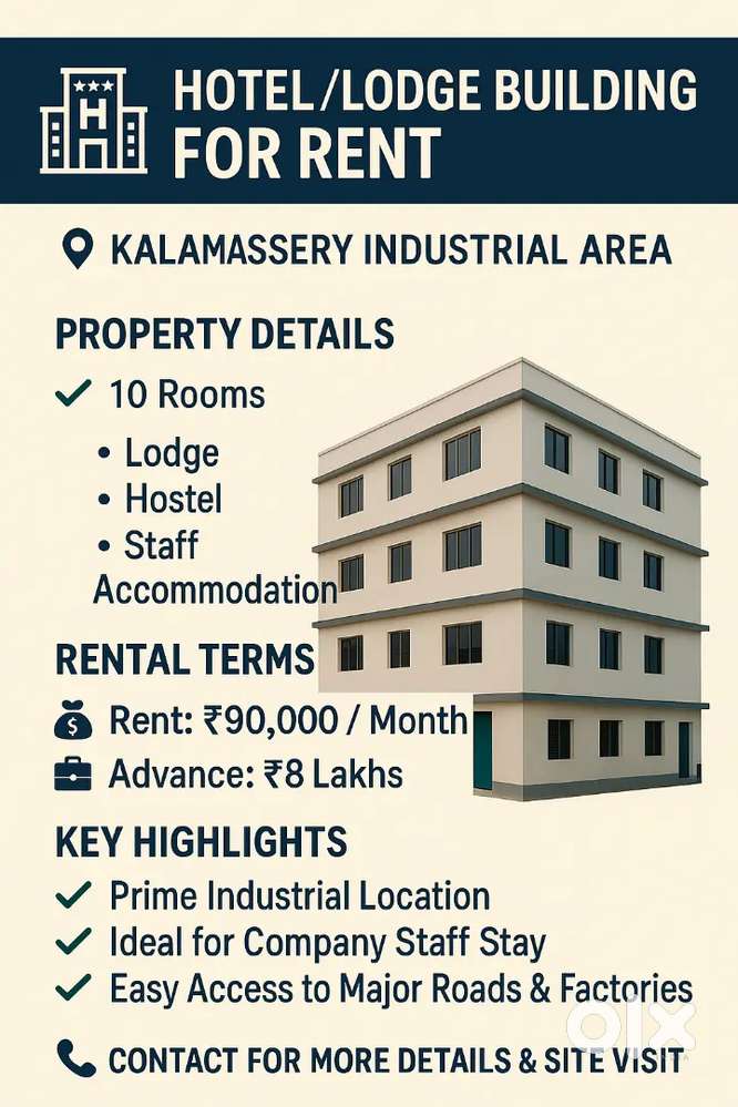 10rooms Furnished Hotel Building For Rent @ Kalamassery