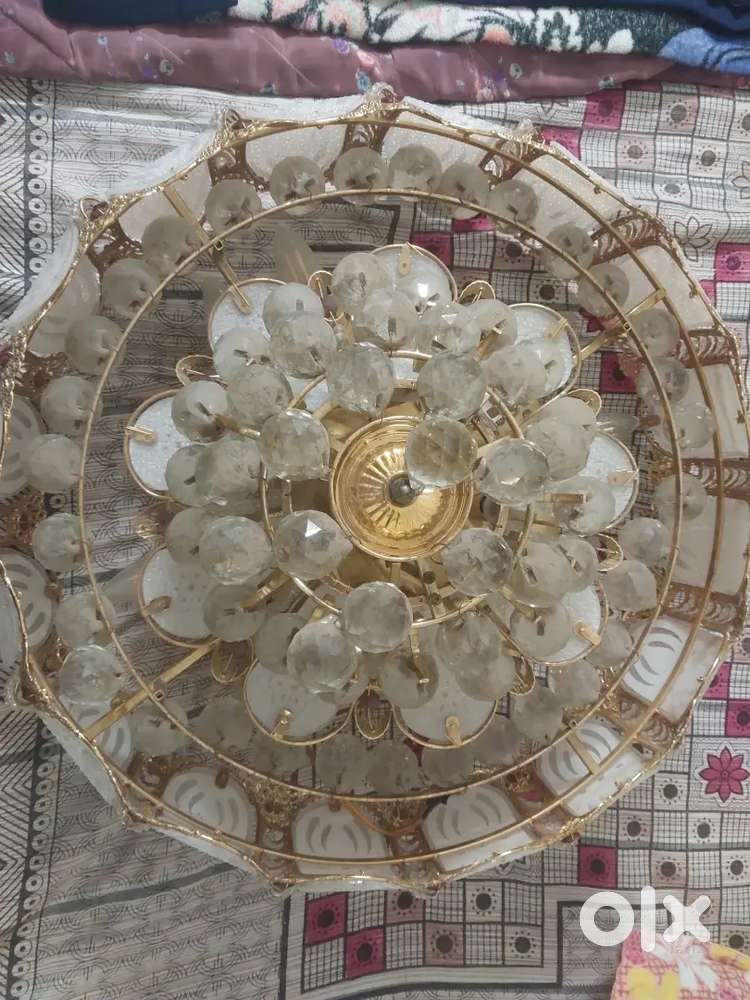 Decorative Crystal Chandelier –  Glass & Gold Frame – For Decoration