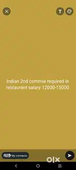 Indian chef 2nd commie required for restaurant