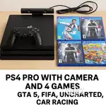 PS4 PRO WITH CAMERA AND 4 GAMES GTA5, FIFA, UNCHARTED, CAR RACING