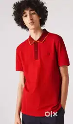 Lacoste Men Red Solid Polo Collor Pure Cotton T-shirt
