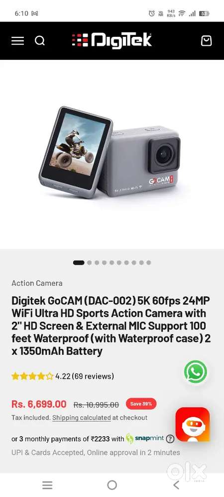 DIGITEK ACTION CAMERA FOR SALE