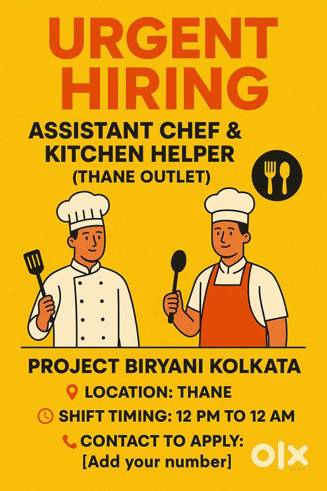URGENT HIRING – ASSISTANT CHEF & KITCHEN HELPER (THANE OUTLET)