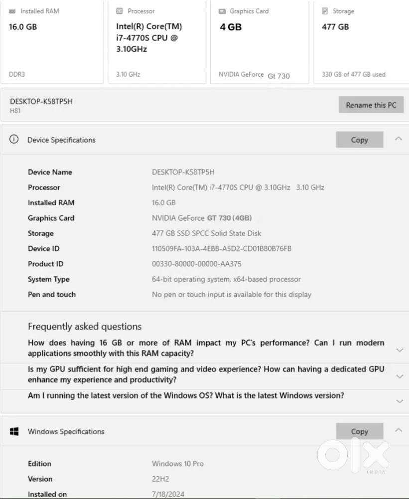Intel i7 Gaming PC 16GB RAM 4GB Nvidia Gaming + Workstation