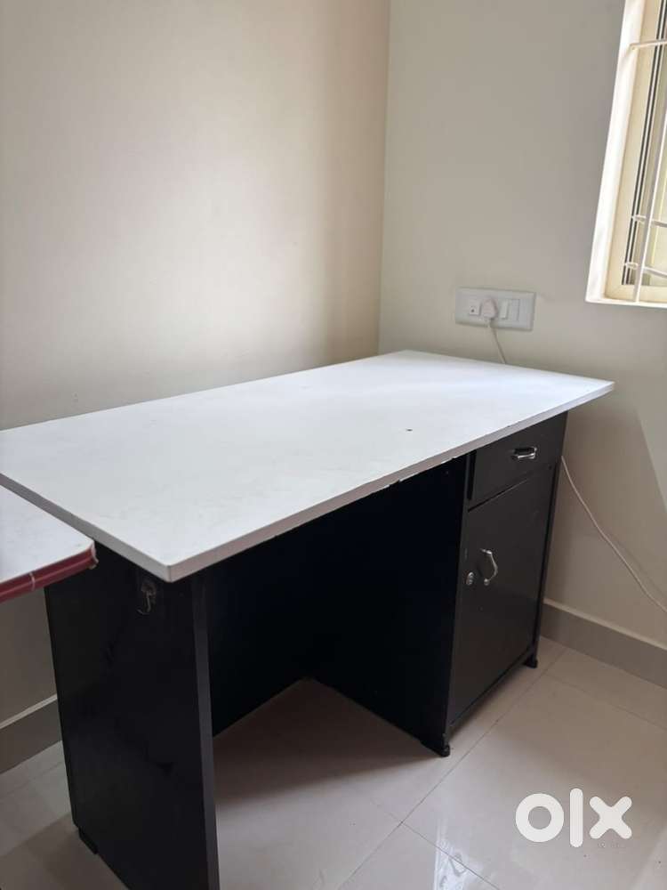 Wooden work desk with cabinet