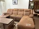 Suede leather sofa with recliner
