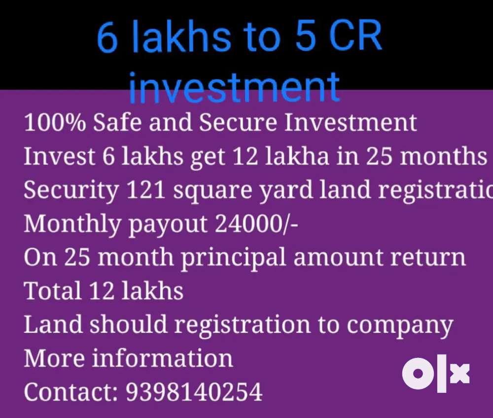 Double your investment in 25 months with 6 lakhs starting@ hyderabad